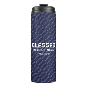 BLESSED Ephesians Christlich Scripting Blue Thermosbecher
