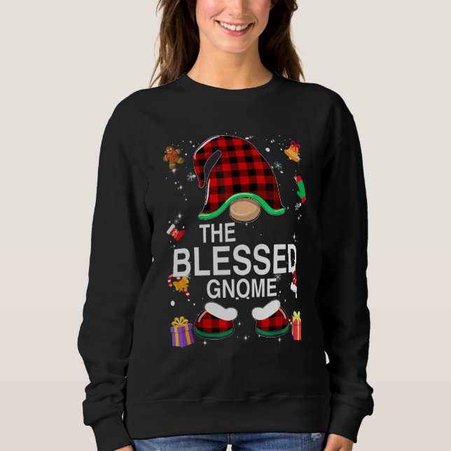 Blessed Gnome Buffalo Plaid Matching Family Christ Sweatshirt (Vorderseite)
