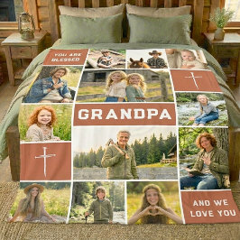 Blessed Grandpa 12 Photo Collage Custom Text Fleecedecke