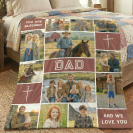 Blessed Loved Dad 12 Photo Collage Custom Text Fleecedecke