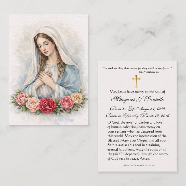 Blessed Mary Catholic Funeral Memorial Holy Card - Visitenkarte (Vorne/Hinten)