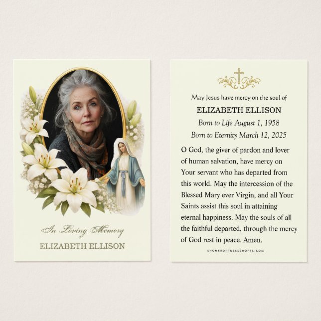 Blessed Mary Funeral Memorial Photo Prayer  (Vorne & Hinten)