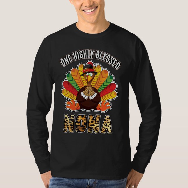 Blessed Nona Leopard Print Love Grandma Turkey Tha T-Shirt (Vorderseite)