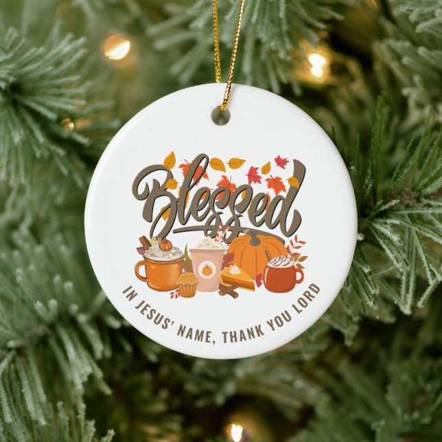 BLESSED Pumpkin Christlicher Erntedank Keramik Ornament (Baum)
