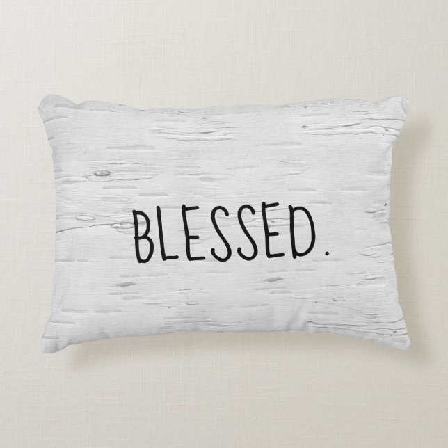 BLESSED-Text auf Birkenbaum-Akzentkissen Dekokissen (Vorderseite)