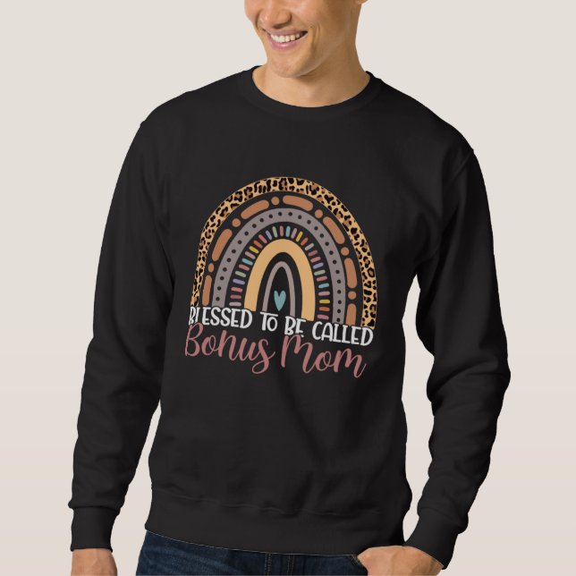 Blessed To Be Called Bonus Mom Rainbow Leopard Mot Sweatshirt (Vorderseite)