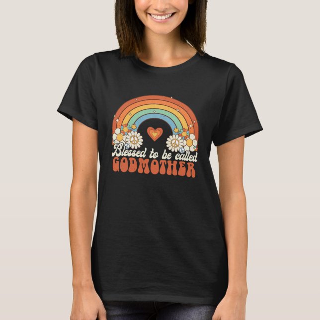 Blessed To Be Called Godmother Groovy Rainbow Moth T-Shirt (Vorderseite)