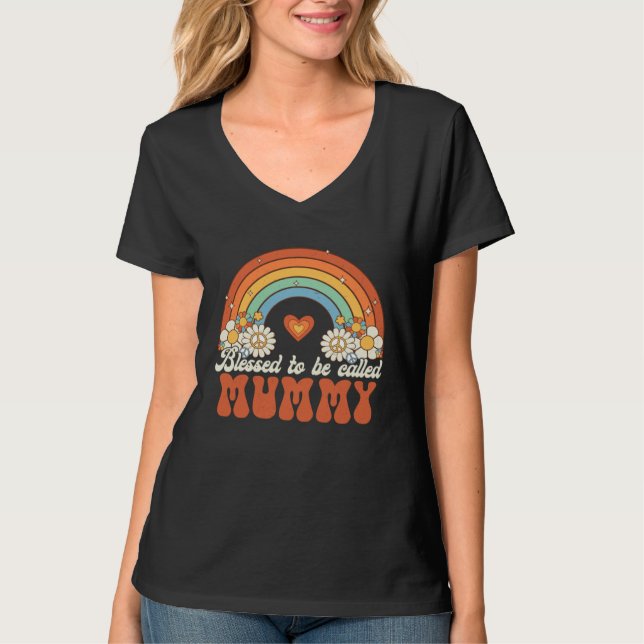 Blessed To Be Called Mummy Groovy Rainbow Mothers  T-Shirt (Vorderseite)