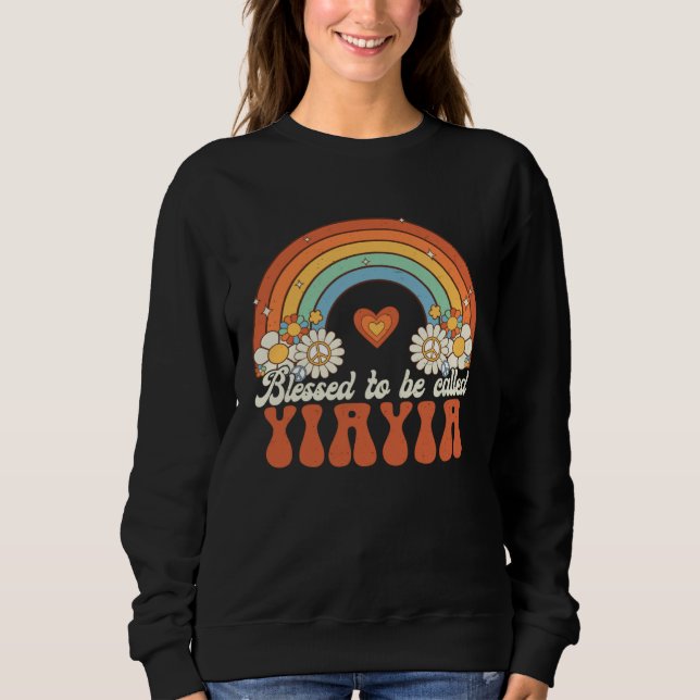 Blessed To Be Called Yiayia Groovy Rainbow Mothers Sweatshirt (Vorderseite)