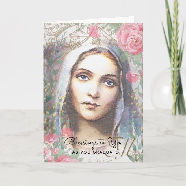Blessed Virgin Mary Religious Floral Graduation  Karte (Vorderseite)