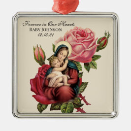 Blessed Virgin Mary with Baby Jesus Vintage Roses  Ornament Aus Metall
