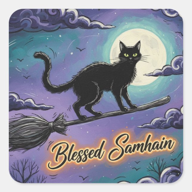 BlessedSamhainCat Quadratischer Aufkleber (Vorderseite)
