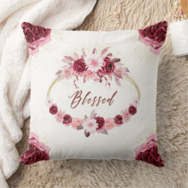 BLESSESEED Extravagantes Skript Burgundy Floral Go Kissen