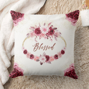BLESSESEED Extravagantes Skript Burgundy Floral Go Kissen