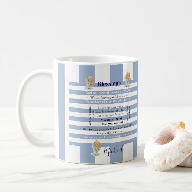 Blessings Blue & White Stripe Mug Kaffeetasse (Mit Donut)