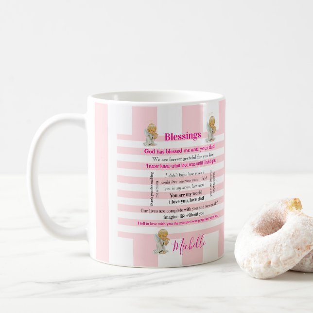 Blessings Pink & White Stripe Mug Kaffeetasse (Mit Donut)