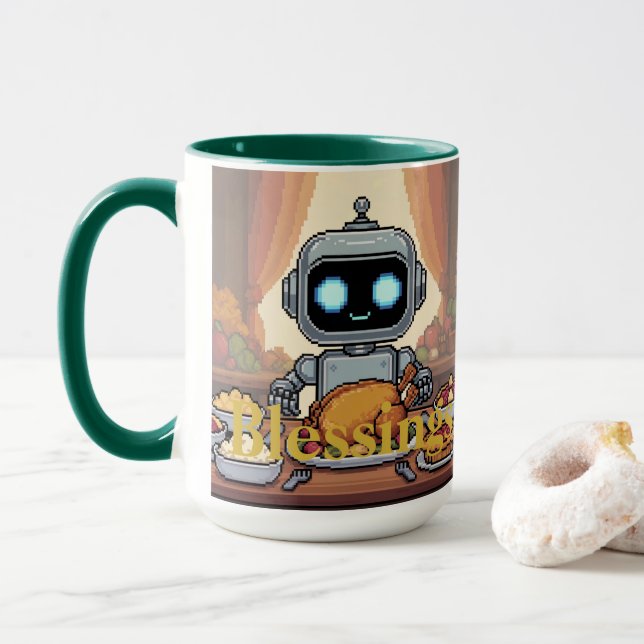 Blessings Robot Thanksgiving Dinner Tasse (Mit Donut)
