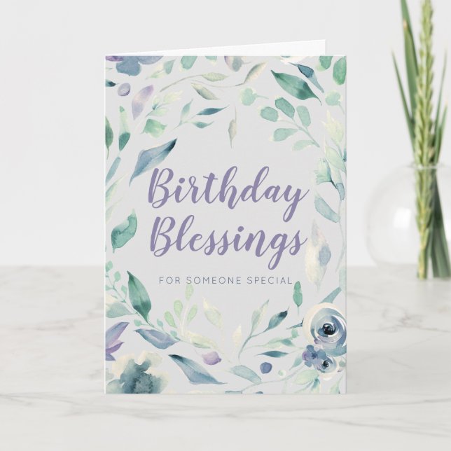 Blessures d'anniversaire Purple Aquarelle Carte Fl (Devant)