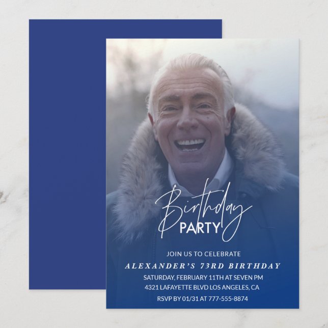 Bleu 73e anniversaire invitation Anniversaire Phot (Devant / Derrière)