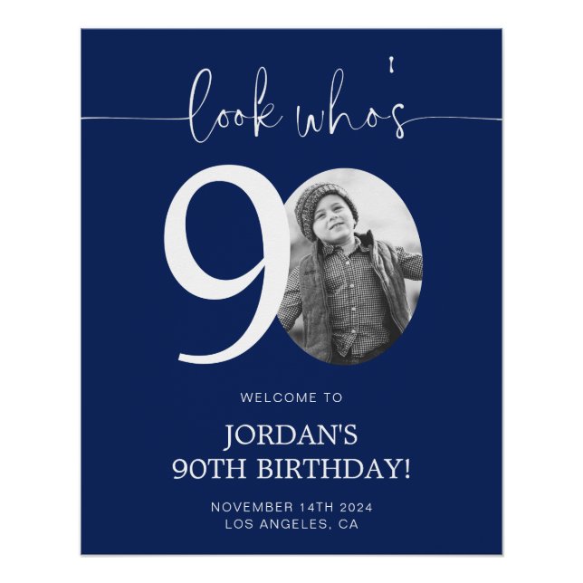 Bleu 90e Affiche de bienvenue d'anniversaire | Reg (Devant)