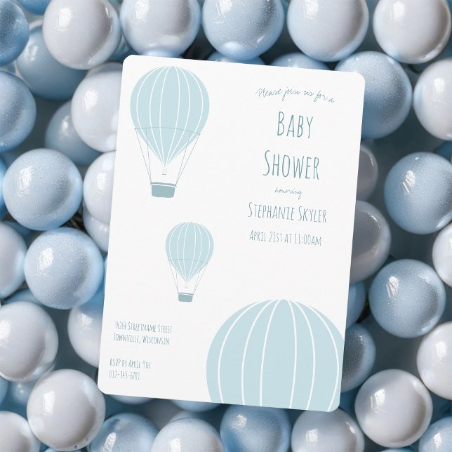 Bleu à air chaud | Invitation Baby shower (Get this hot air balloon invitation for your baby shower.)