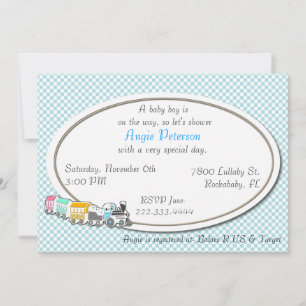 Bleu À damiers Baby Boy Shower Invitation