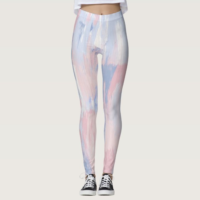 Bleu Abstrait et Bleu Paint Strokes Leggings (Devant)