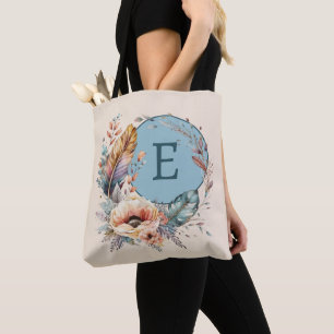 Bleu ajouter sac fourre-tout floral initial