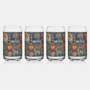 Bleu Ancien "Tapisserie pré-colombienne" Can Glass