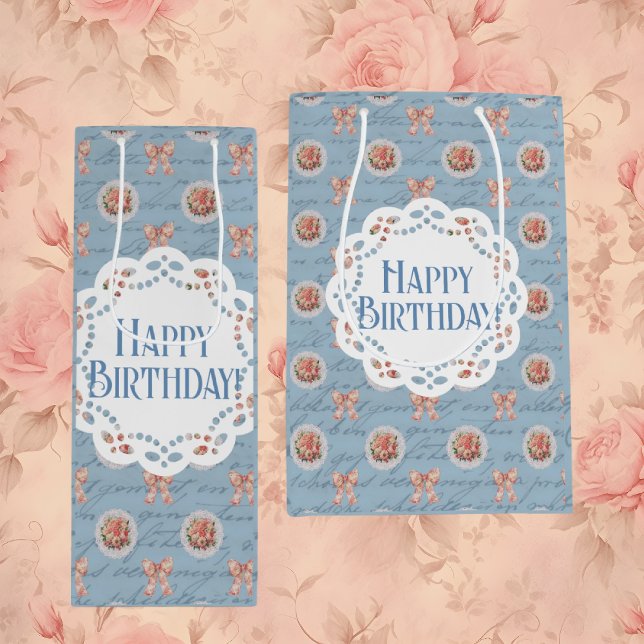 Bleu Antique Personnalisé Joyeux Anniversaire Sacs (Personalize with your own message)