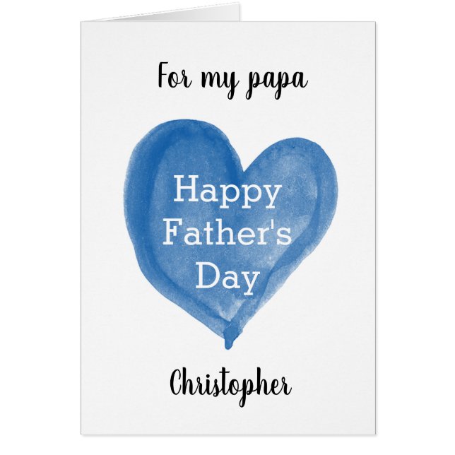 Bleu Aquarelle Coeur Bonne Fête des pères Papa (Devant)