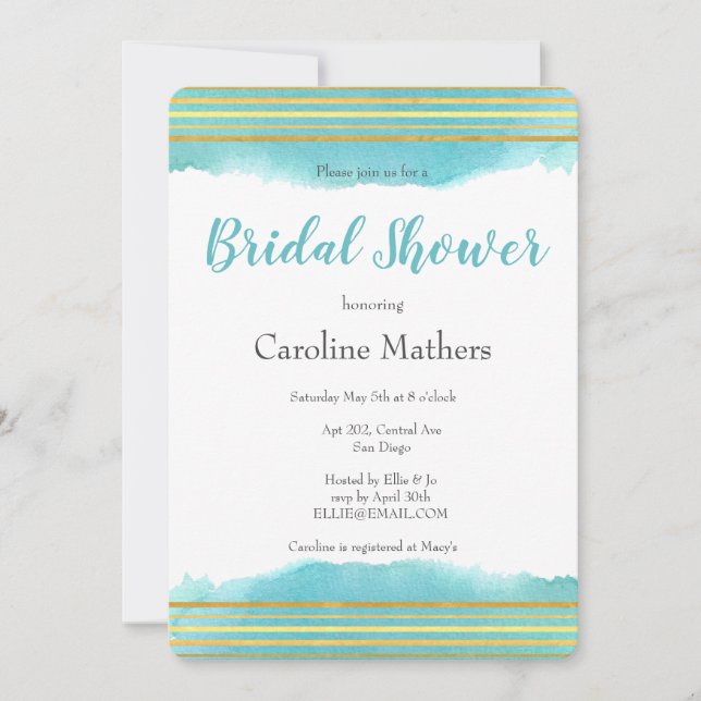 Bleu Aquarelle Douche nuptiale Invitation (Devant)