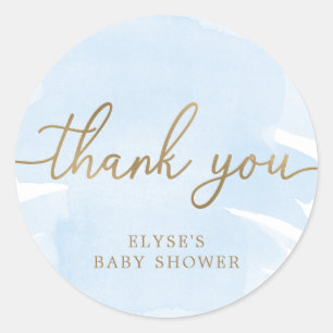 Bleu Aquarelle Or Baby shower Favoriser Sticker