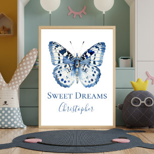 Bleu aquarelle papillon pépinière murale affiche d
