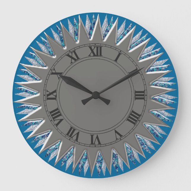 Bleu Argent Mur Solaire Horloge (Recto)