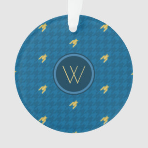 Bleu avec or Accent Houndstooth Ornement
