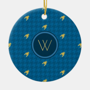 Bleu avec or Accent Houndstooth Ornement