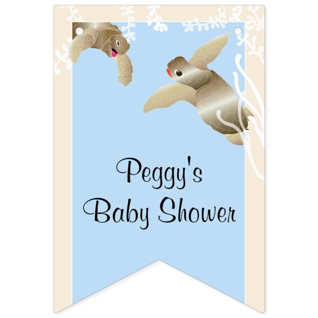 Bleu baby shower/Tortue Bébé, Bannière à queue noi (huitième drapeau)