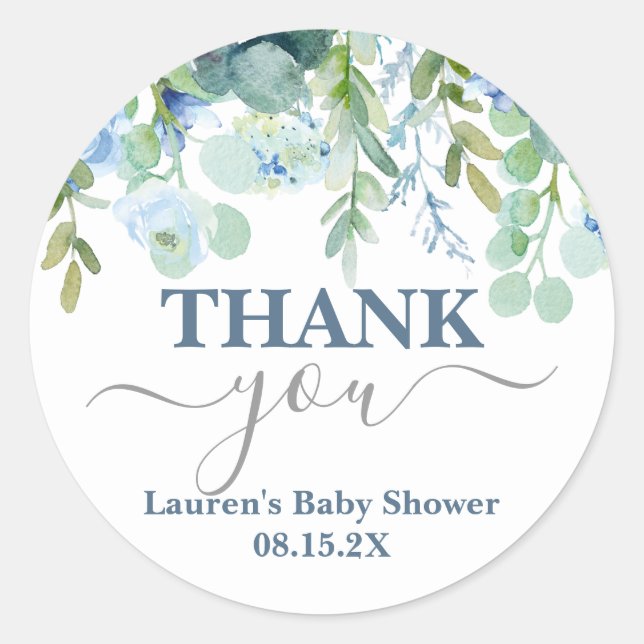 Bleu Baby shower Whimsical Sticker Classic rond (Devant)