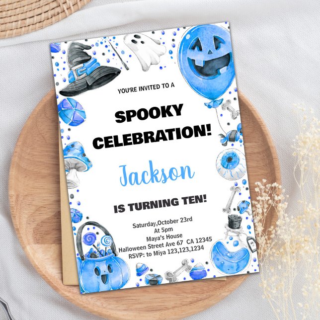Bleu Ballon Halloween Invitations Anniversaire (Blue Ballon Halloween Birthday Invitations)