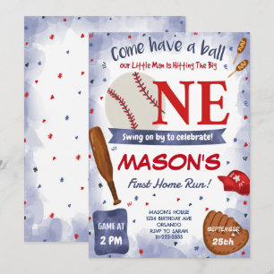 Bleu Baseball 1er Anniversaire Fête Invitation