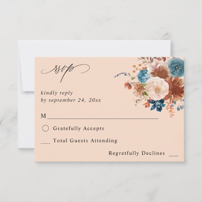 Bleu beige et bleu foncé Floral no Repas RSVP 2 -  (Devant)