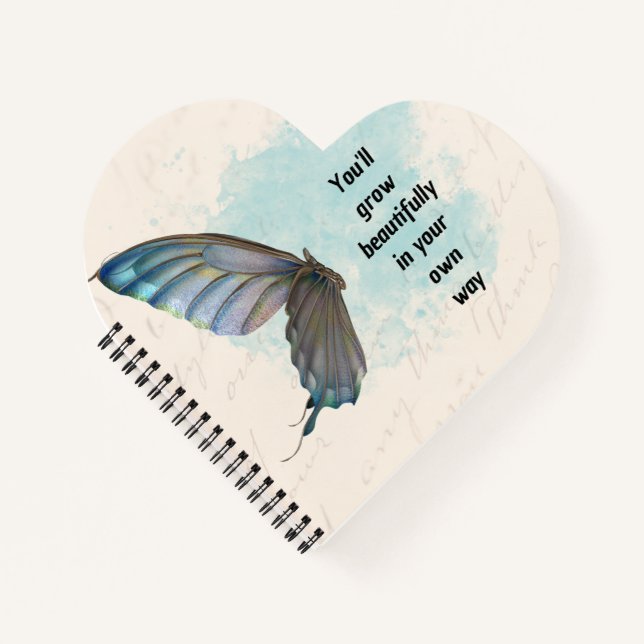 Bleu beige Vintage Papillon Carnet spirale (Devant)