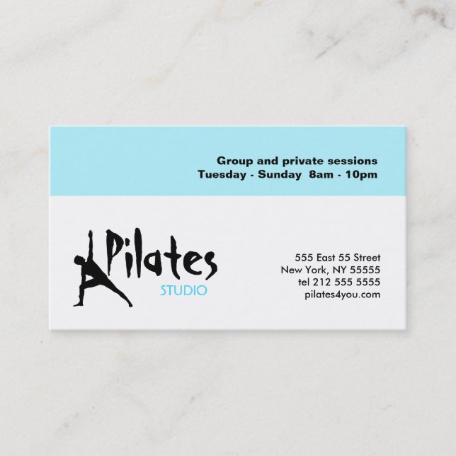 Bleu blanc de carte de visite de studio de Pilates (Devant)