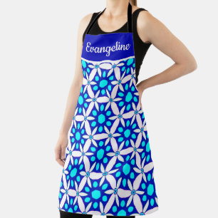 Bleu blanc floral sur toute l'impression tablier