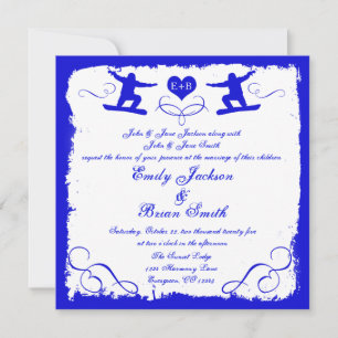Bleu blanc grunge snowboarder invitations mariage