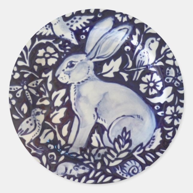 Bleu blanc lapin Oiseau Floral Sticker Dedham Navy (Devant)
