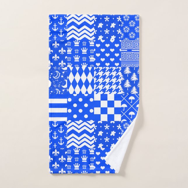 Bleu Blanc Mixte Motif Conception (Serviette à main)