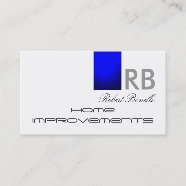 Bleu Blanc Monogramme Accueil Réparations Carte de (Devant)