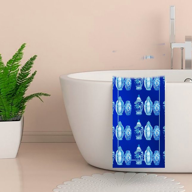 Bleu Blanc Monogramme Élégant Ginger Jar (Créateur téléchargé)